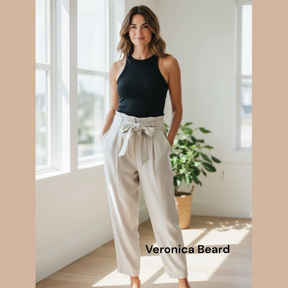 NEW Veronica Beard Metallic Silver Zelly Linen Trousers Pants Cropped 12